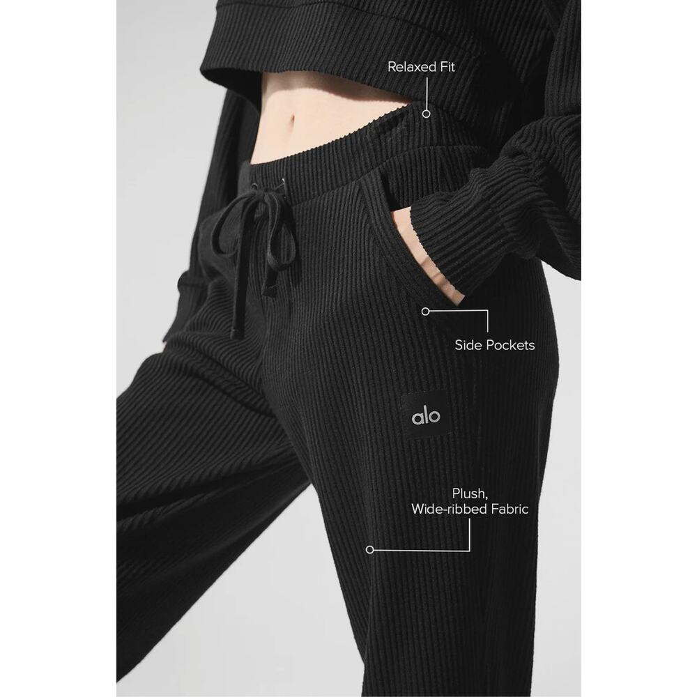 Alo Yoga Muse Ribbed 2 Piece Set Crop Hoodie Jogger Sweatpants Small *Read/Flaw - Picture 13 of 16